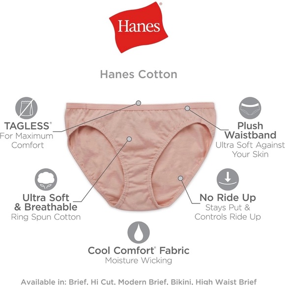 Women’s Hanes Tagless Hi Cuts 5 Pack Underwear - Picture 7 of 7